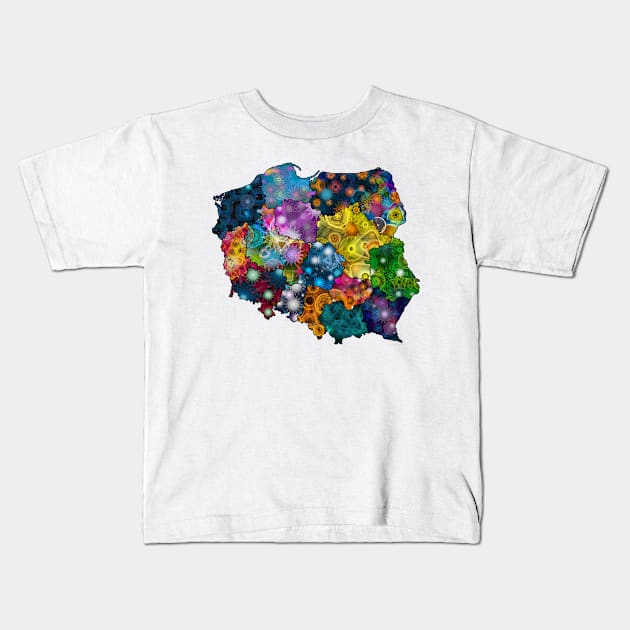 Spirograph Patterned Administrative Divisions of Poland Map Kids T-Shirt by RachelEDesigns